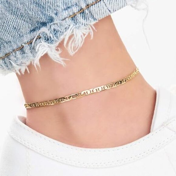 Neiman Marcus 18K Gold Plated Flat Marina Link Anklet - Picture 1 of 4